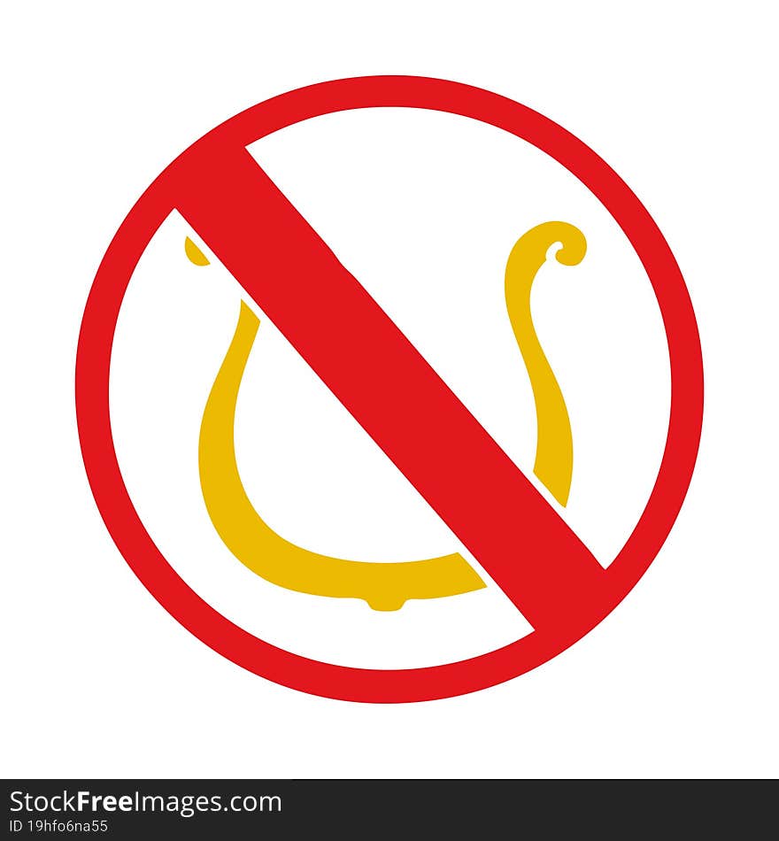 flat color retro cartoon of a no music allowed sign