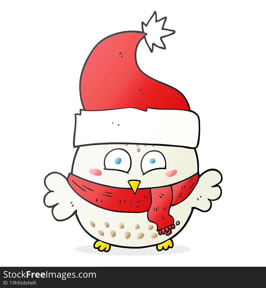 Cartoon Owl Wearing Christmas Hat