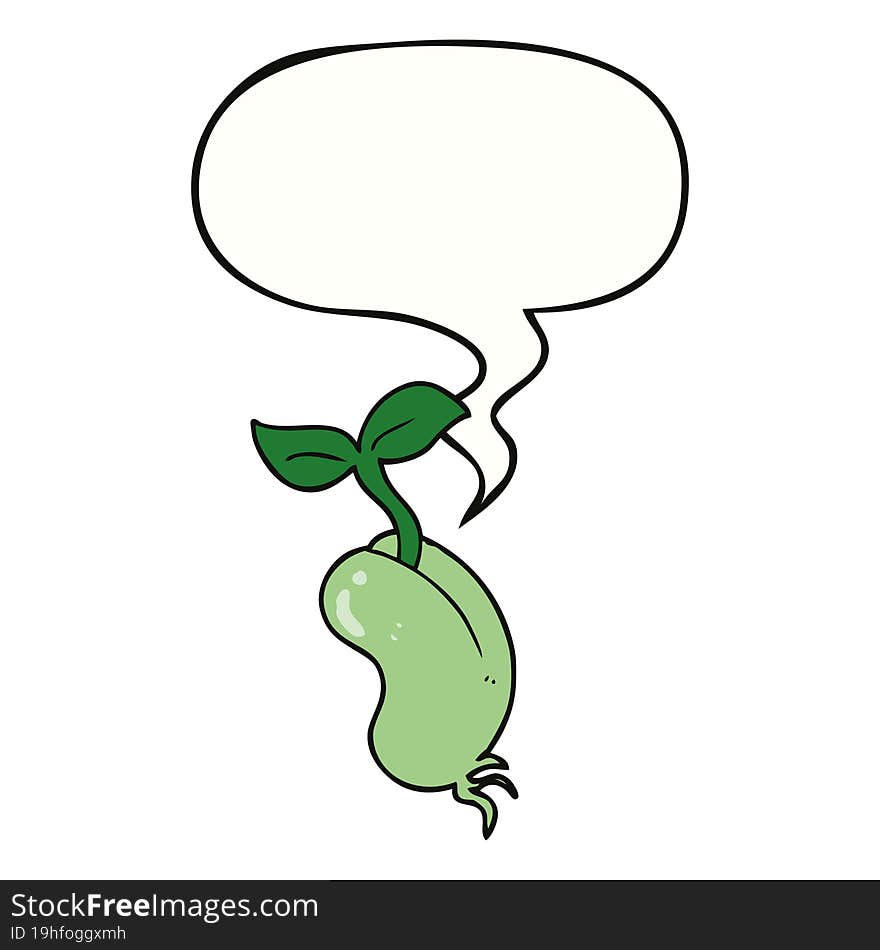 cartoon sprouting seed and speech bubble