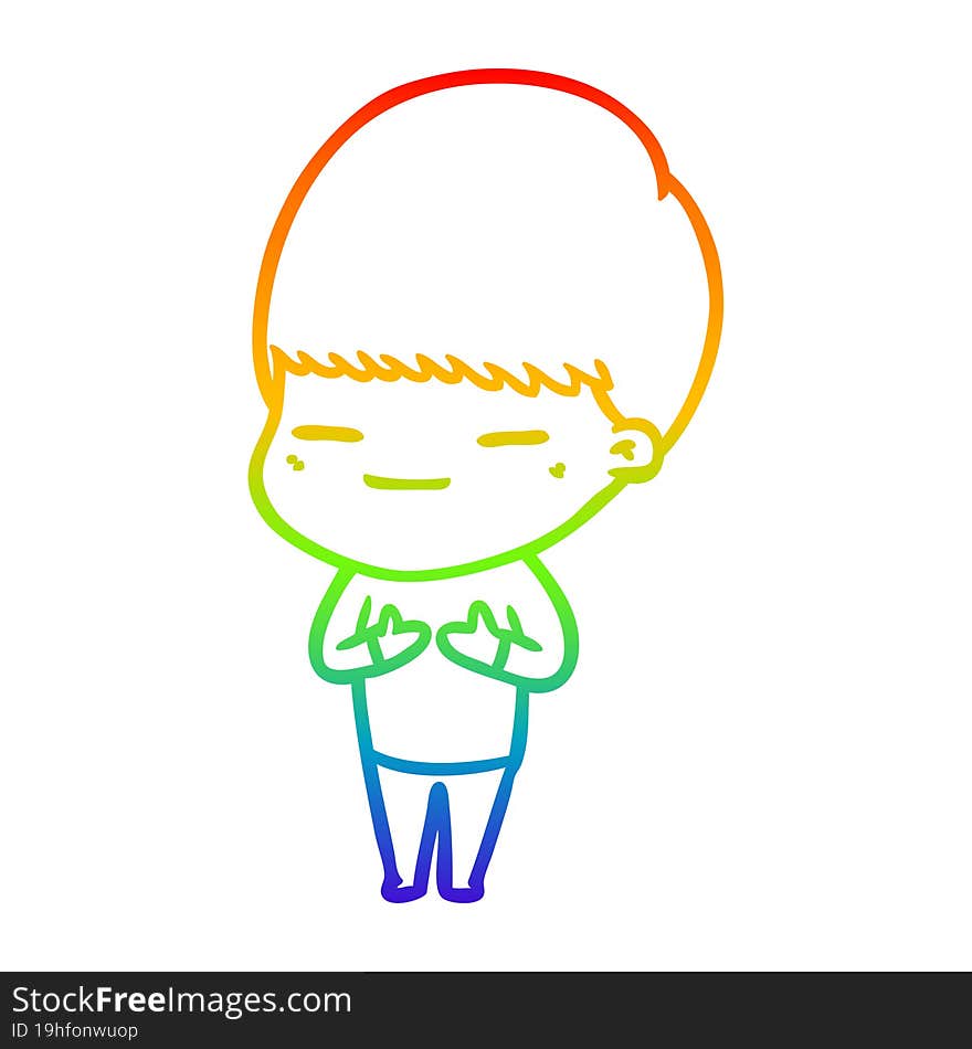 Rainbow Gradient Line Drawing Cartoon Smug Boy