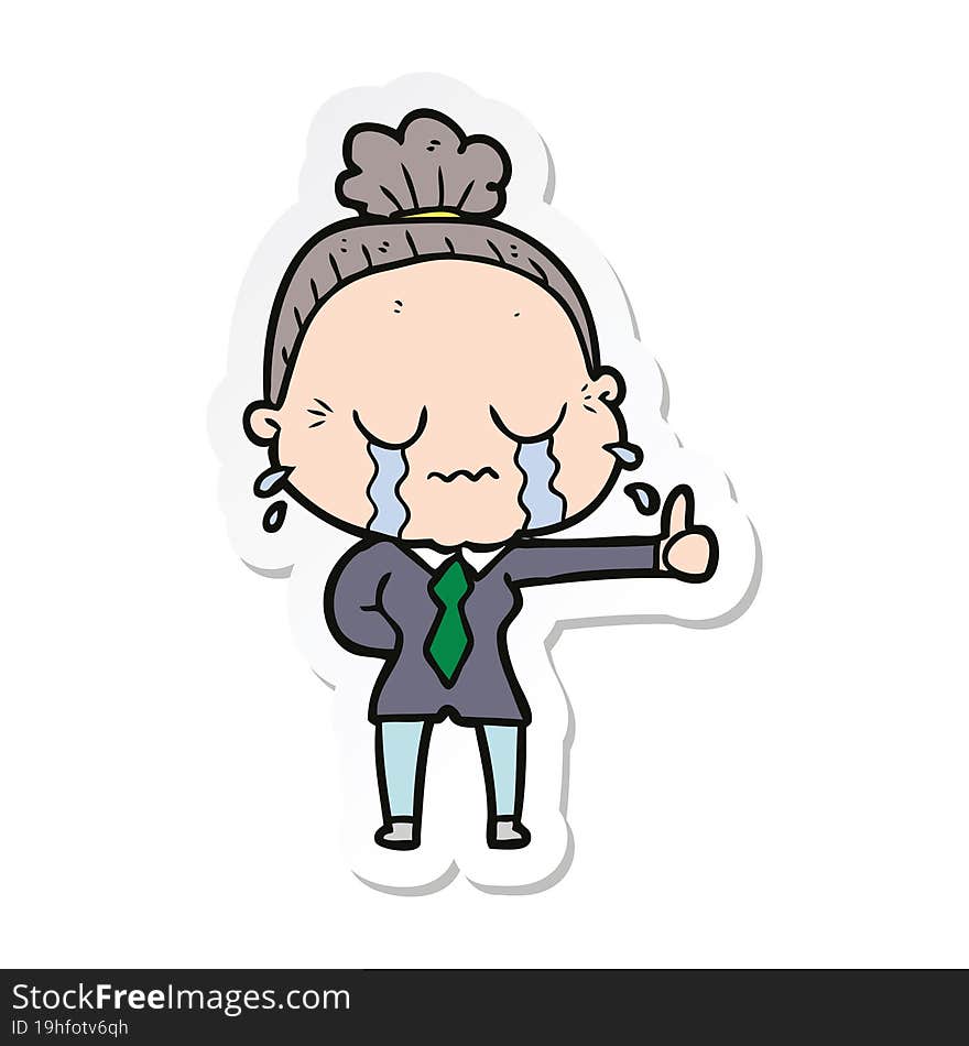 Sticker Of A Cartoon Old Woman Crying