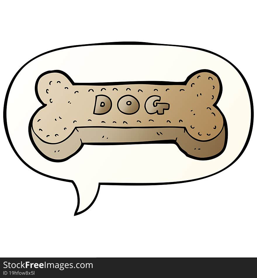 cartoon dog biscuit and speech bubble in smooth gradient style