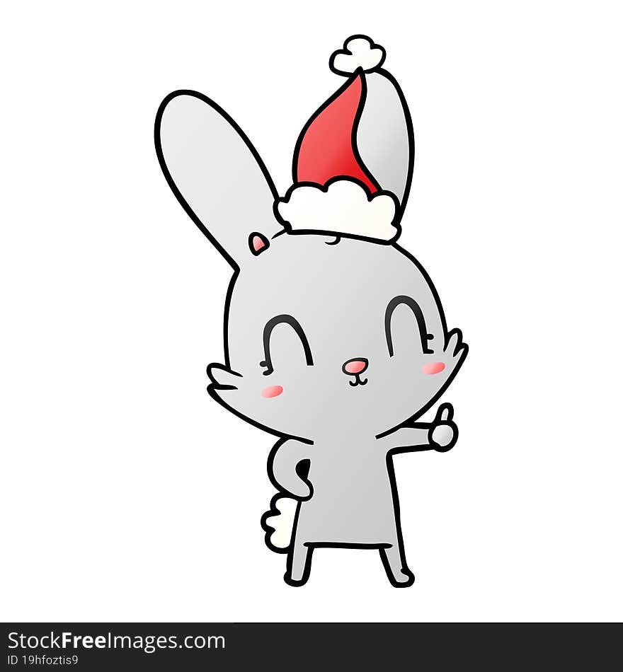 cute gradient cartoon of a rabbit wearing santa hat