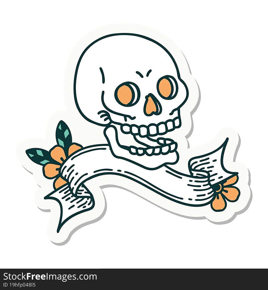 tattoo sticker with banner of a skull