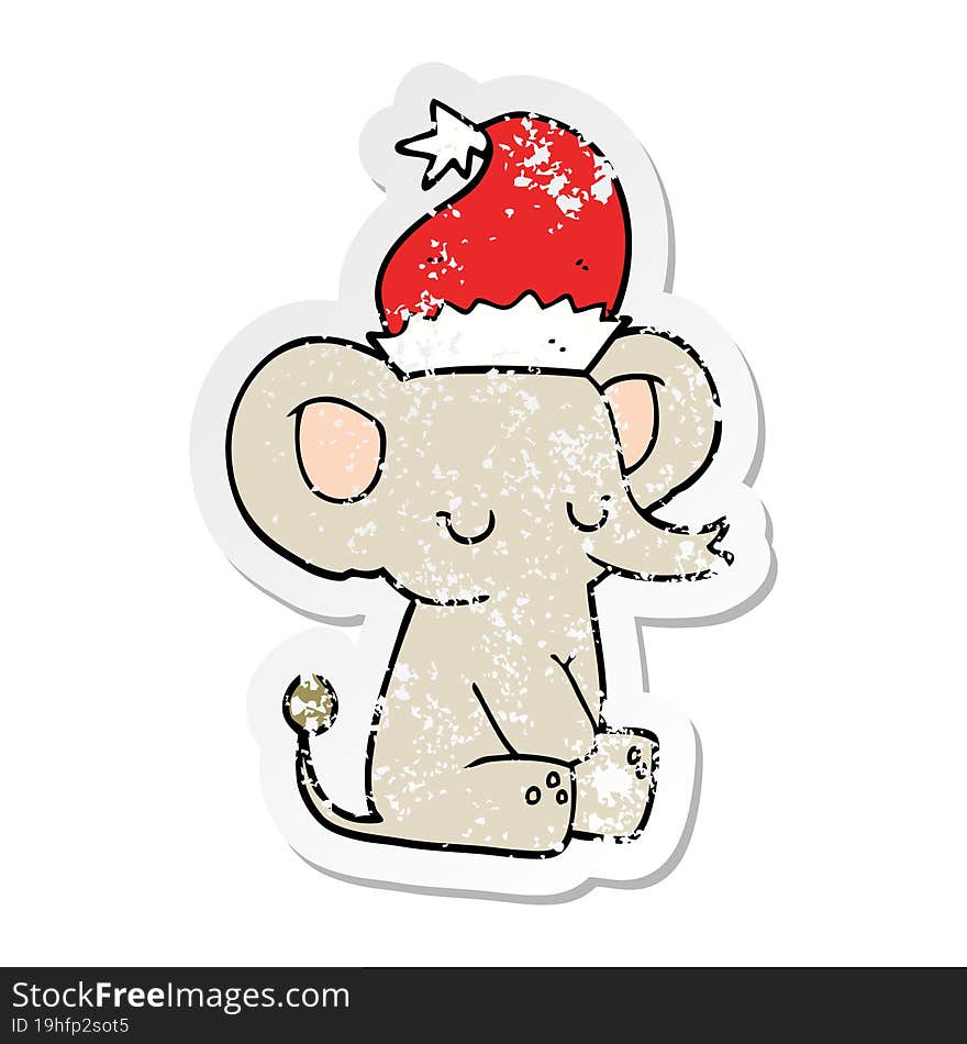 Distressed Sticker Of A Cute Christmas Elephant