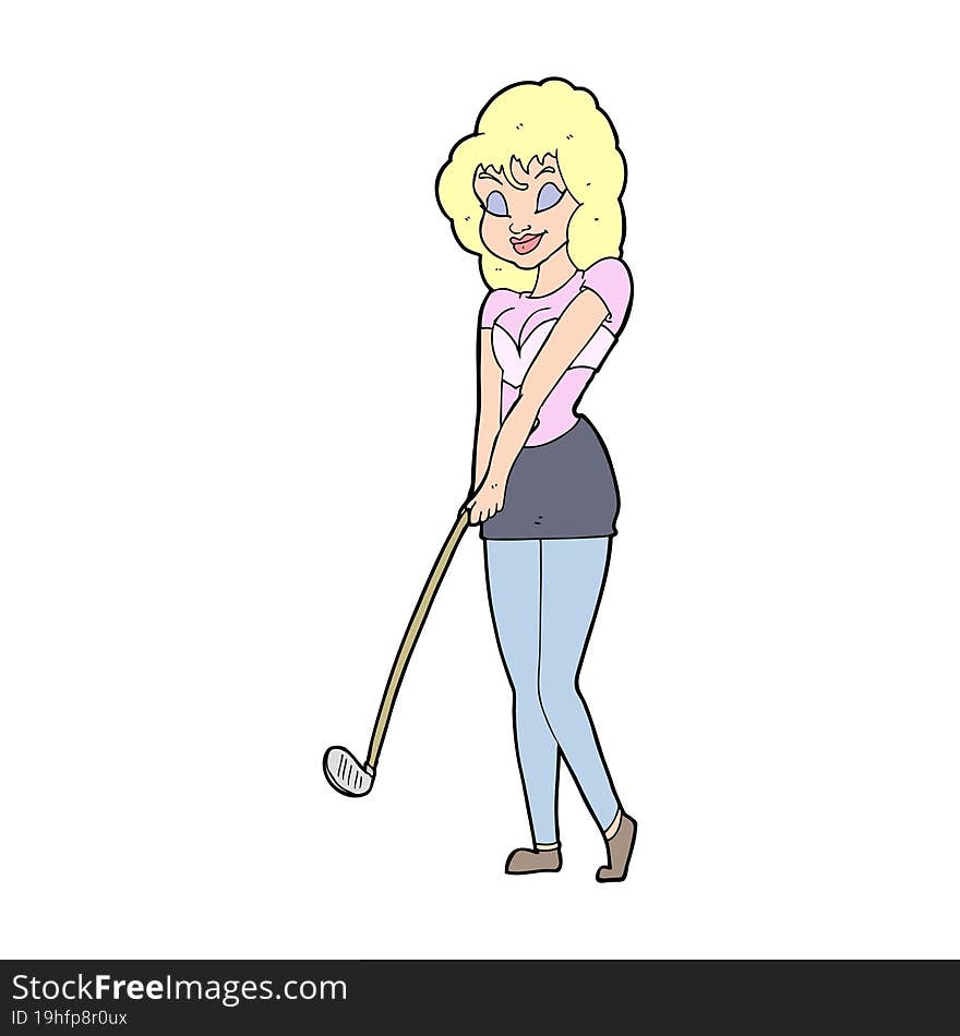 cartoon woman playing golf