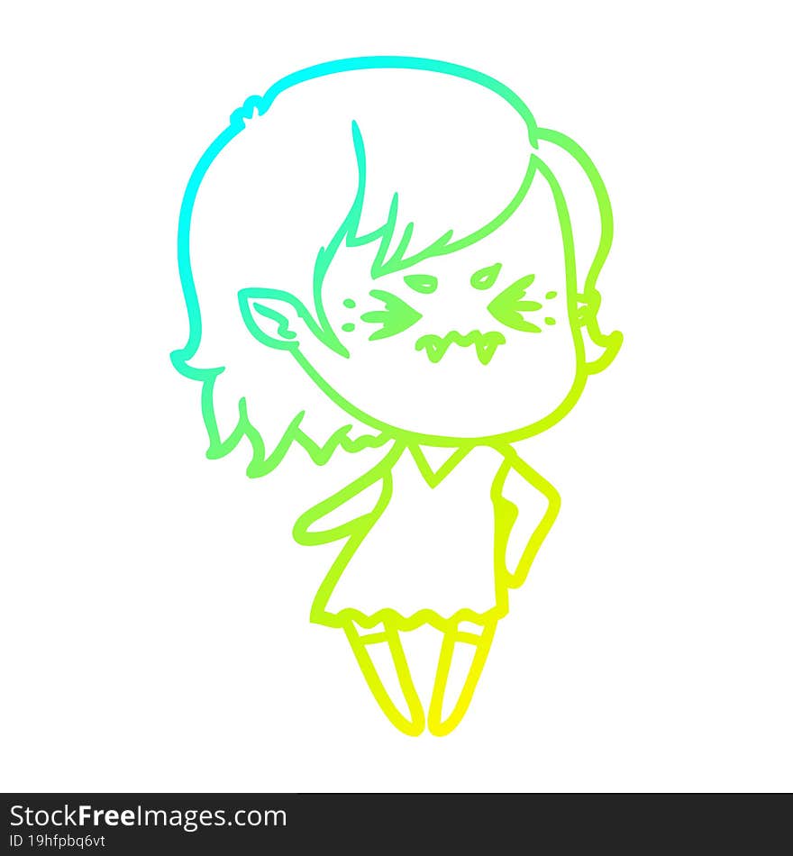 Cold Gradient Line Drawing Annoyed Cartoon Vampire Girl