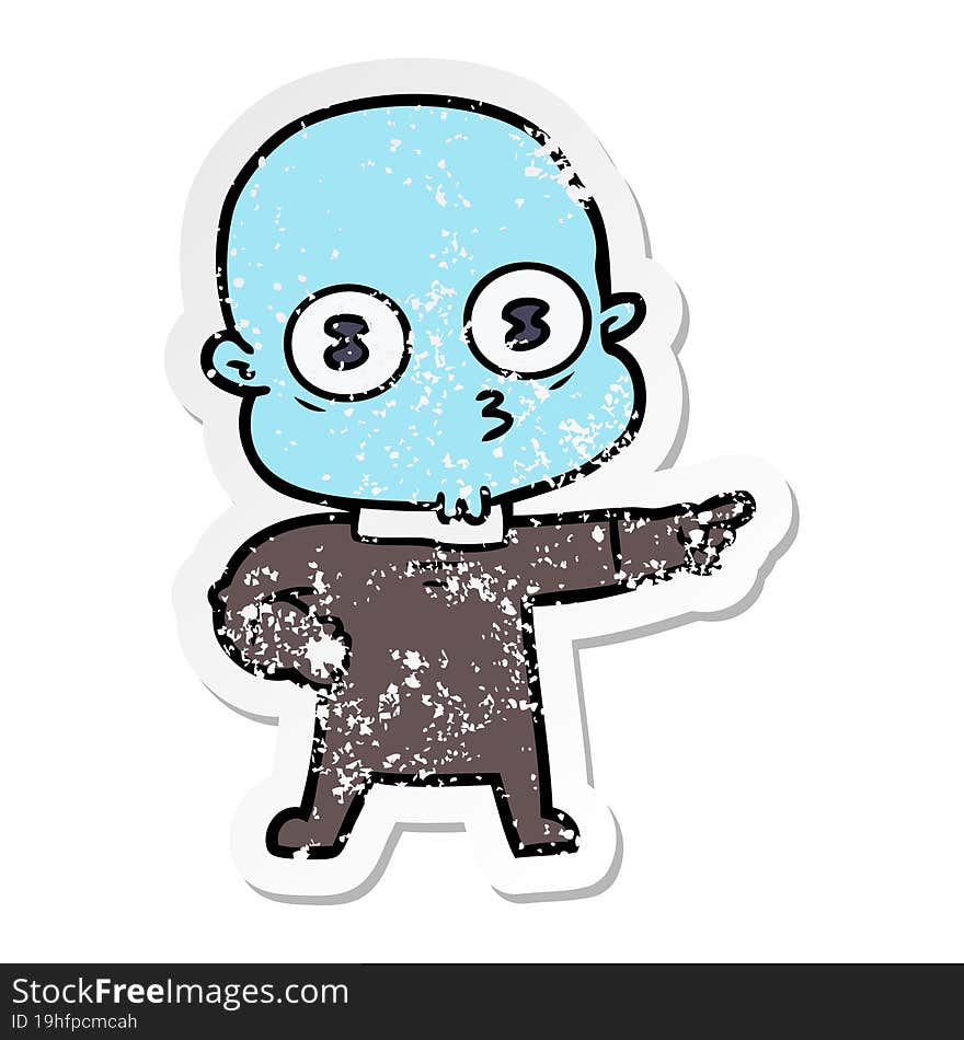 Distressed Sticker Of A Cartoon Weird Bald Spaceman