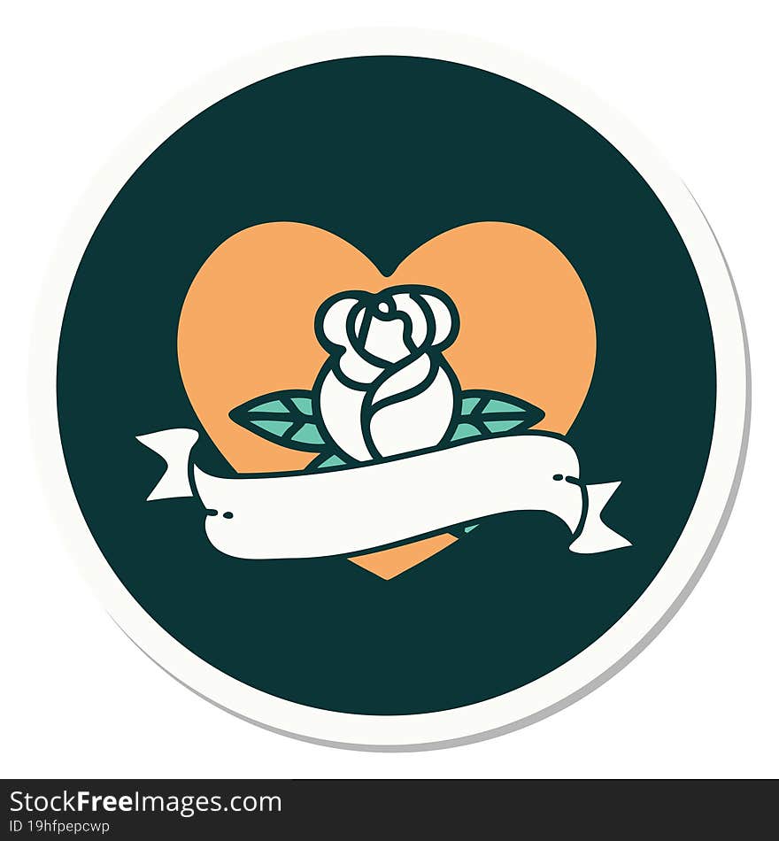 sticker of tattoo in traditional style of a heart rose and banner. sticker of tattoo in traditional style of a heart rose and banner