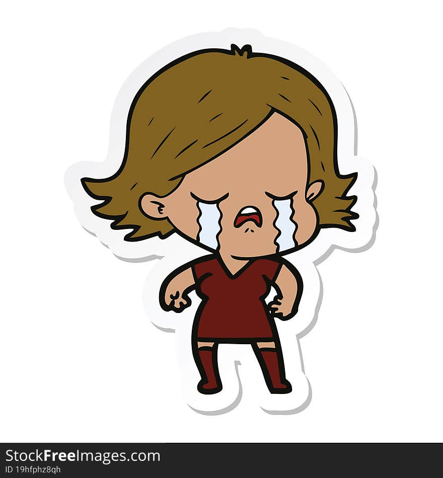 sticker of a cartoon girl crying