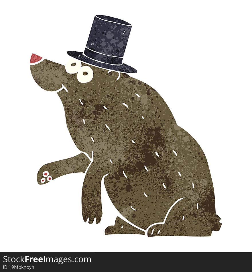 freehand retro cartoon bear in top hat