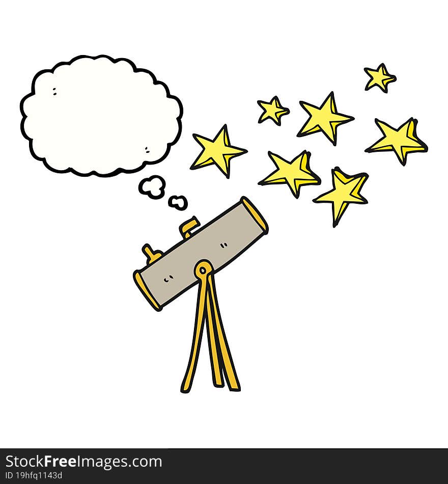 thought bubble cartoon telescope and stars