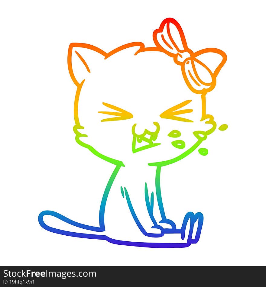 rainbow gradient line drawing of a cartoon cat