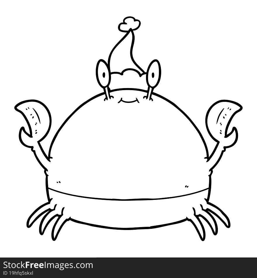 Line Drawing Of A Crab Wearing Santa Hat