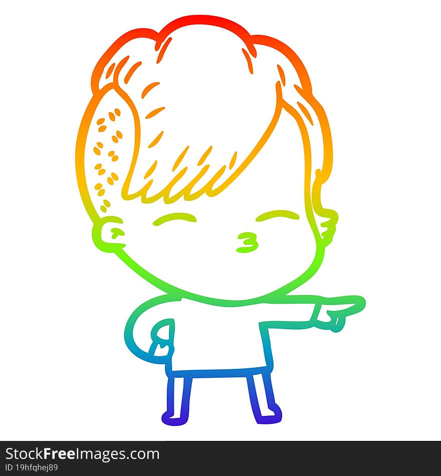 rainbow gradient line drawing cartoon squinting girl