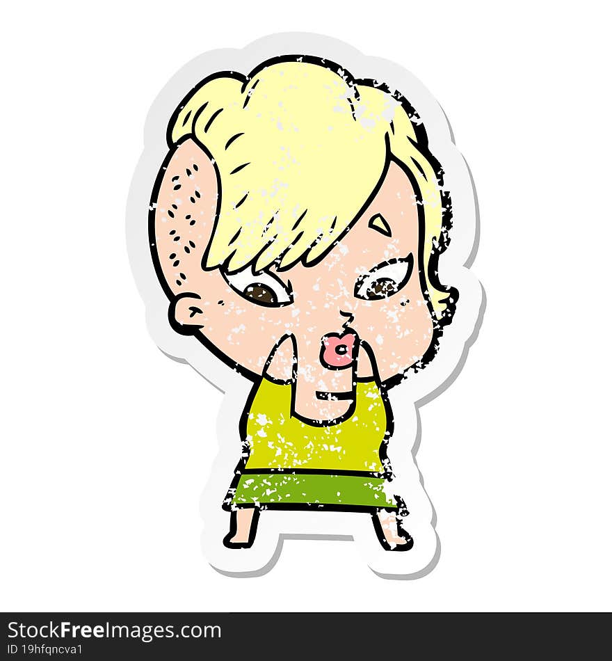 distressed sticker of a cartoon surprised girl