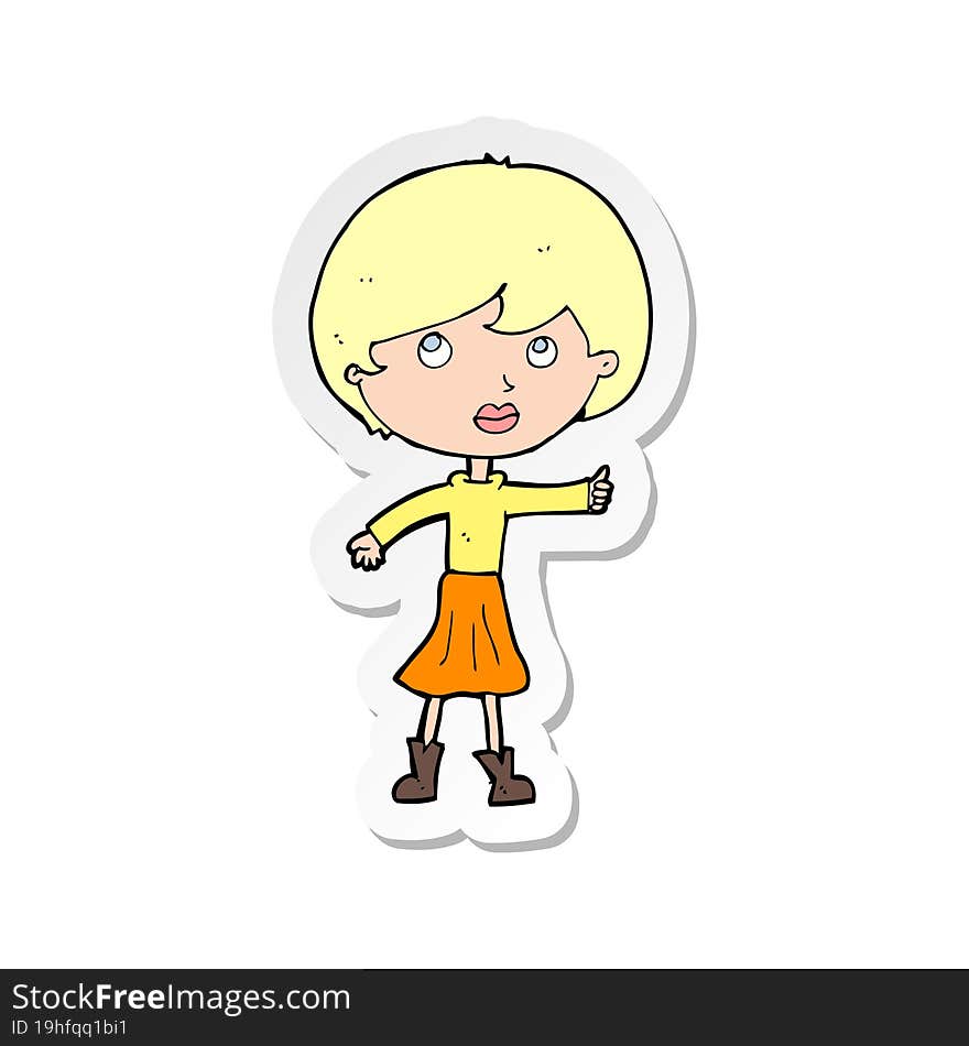 sticker of a cartoon woman asking question