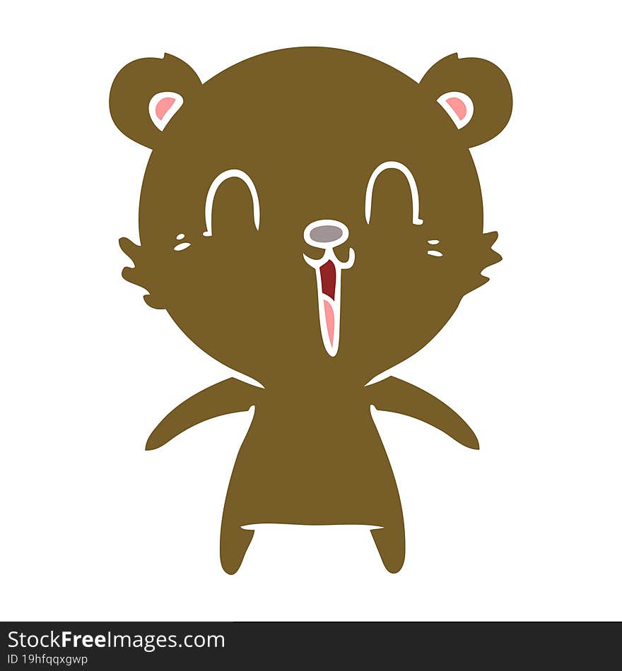 happy laughing flat color style cartoon bear