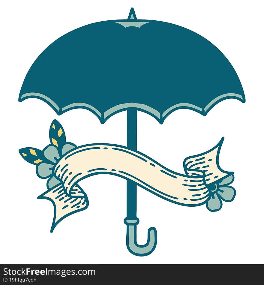 tattoo with banner of an umbrella