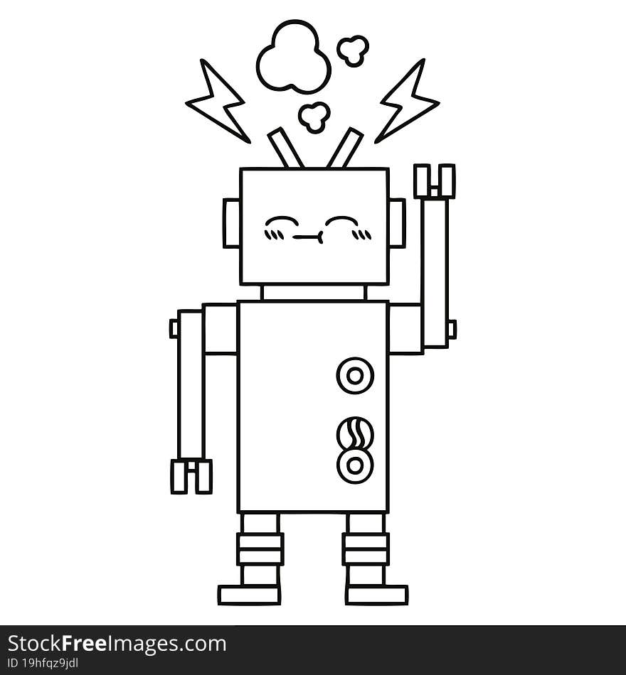 Line Drawing Cartoon Malfunctioning Robot