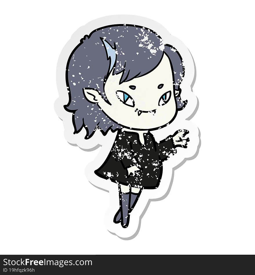 distressed sticker of a cartoon friendly vampire girl