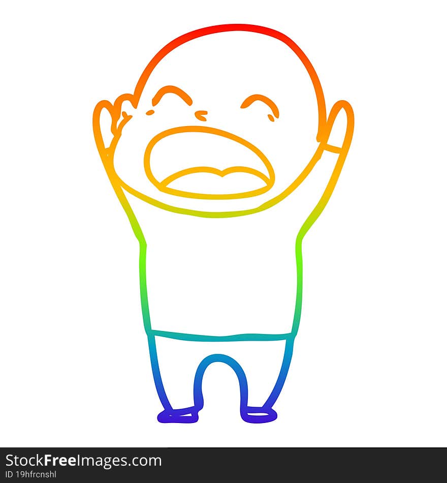 rainbow gradient line drawing cartoon shouting bald man