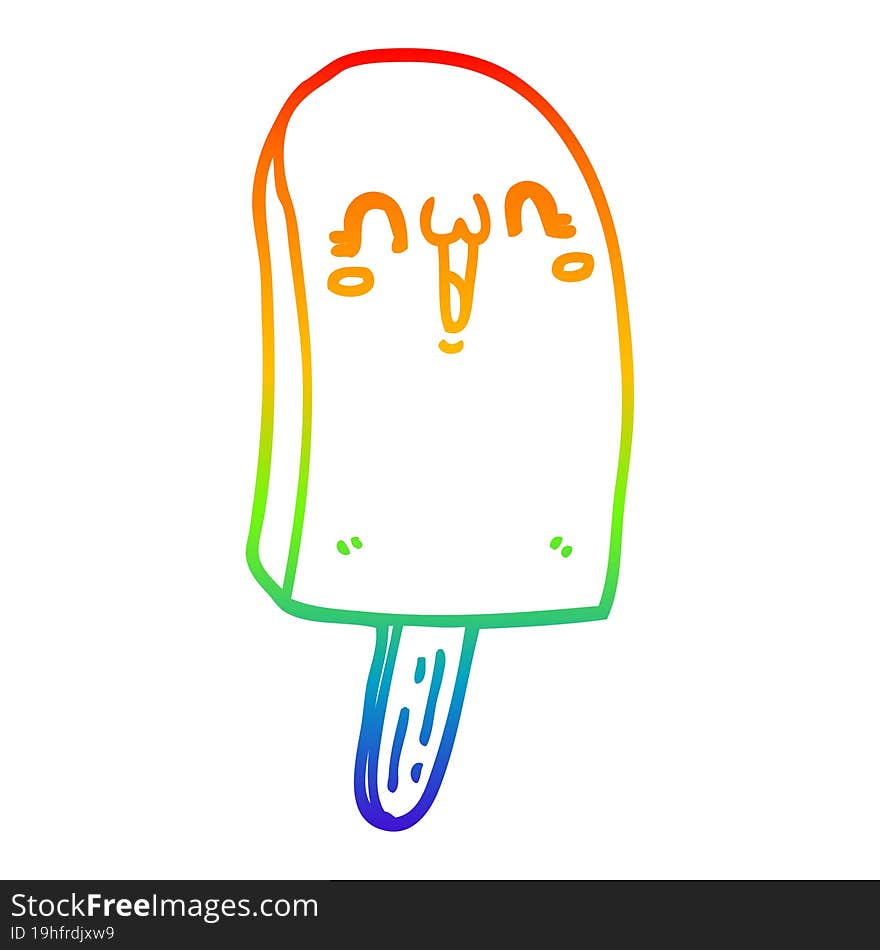 rainbow gradient line drawing of a cartoon frozen ice lolly