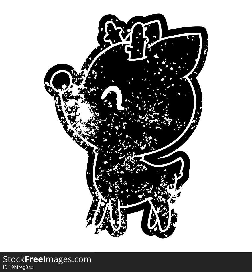 grunge distressed icon of  kawaii cute deer. grunge distressed icon of  kawaii cute deer