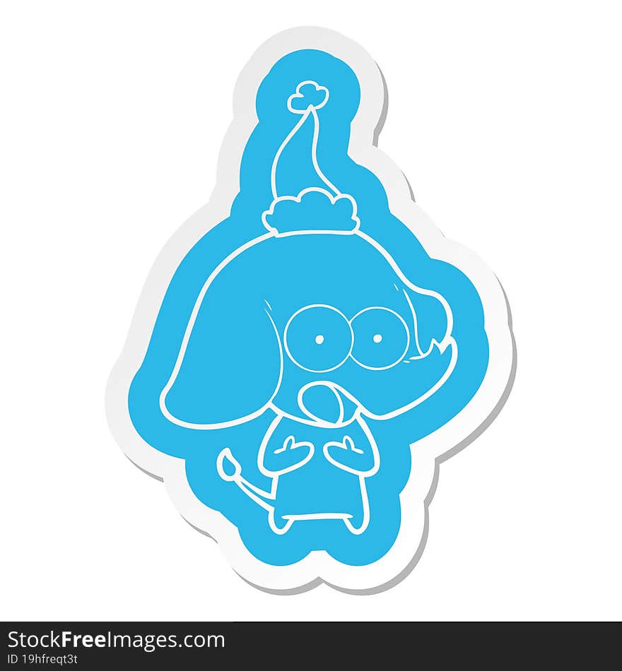 cute cartoon  sticker of a elephant wearing santa hat