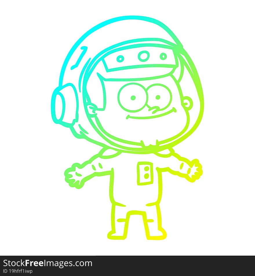 cold gradient line drawing of a happy astronaut cartoon