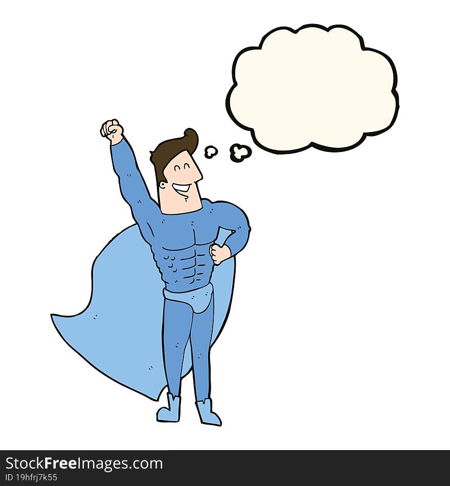 Cartoon Superhero With Thought Bubble