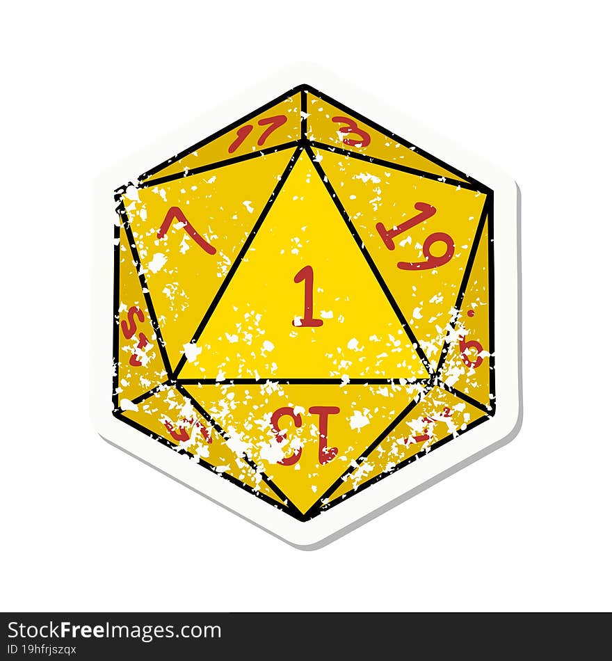 natural 1 D20 dice roll grunge sticker