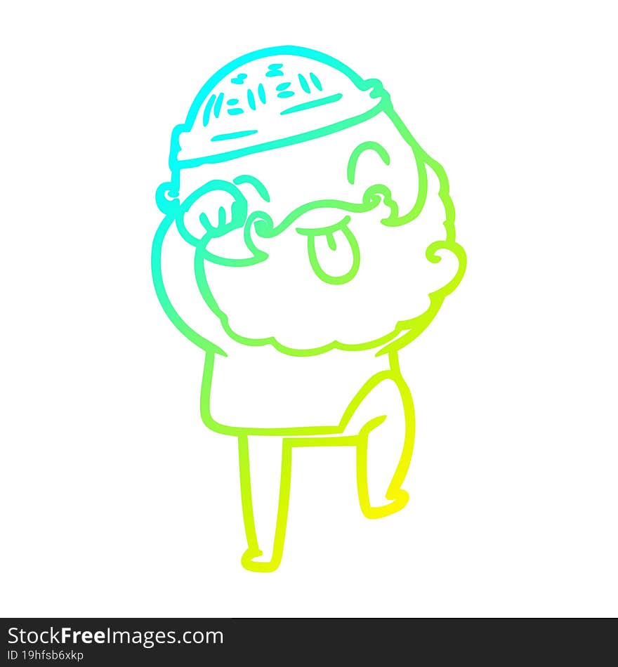 cold gradient line drawing man with beard sticking out tongue