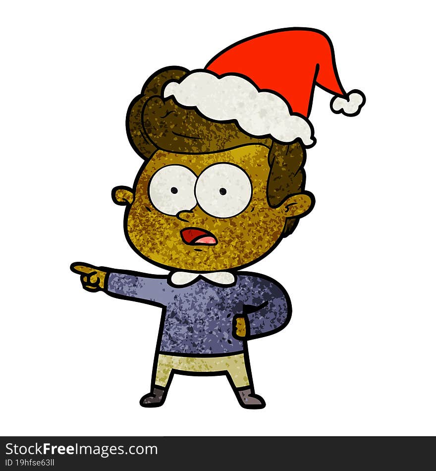 textured cartoon of a staring man wearing santa hat