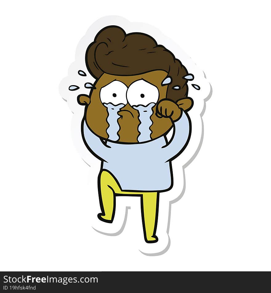 sticker of a cartoon crying man