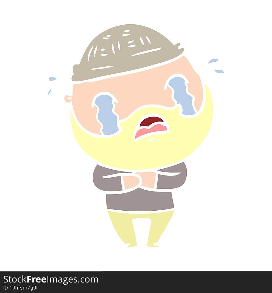 flat color style cartoon bearded man crying