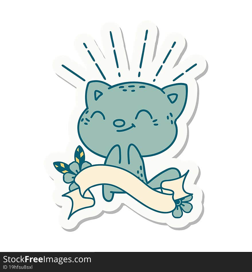 Sticker Of Tattoo Style Happy Cat