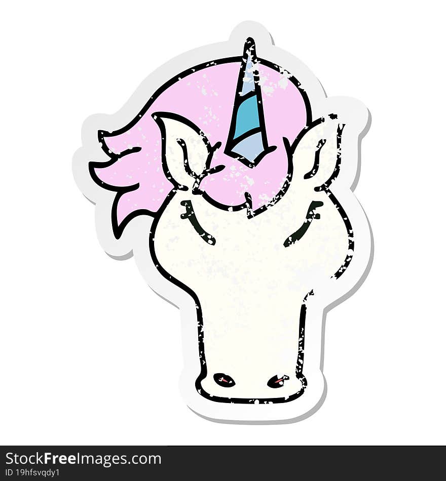 distressed sticker of a quirky hand drawn cartoon unicorn