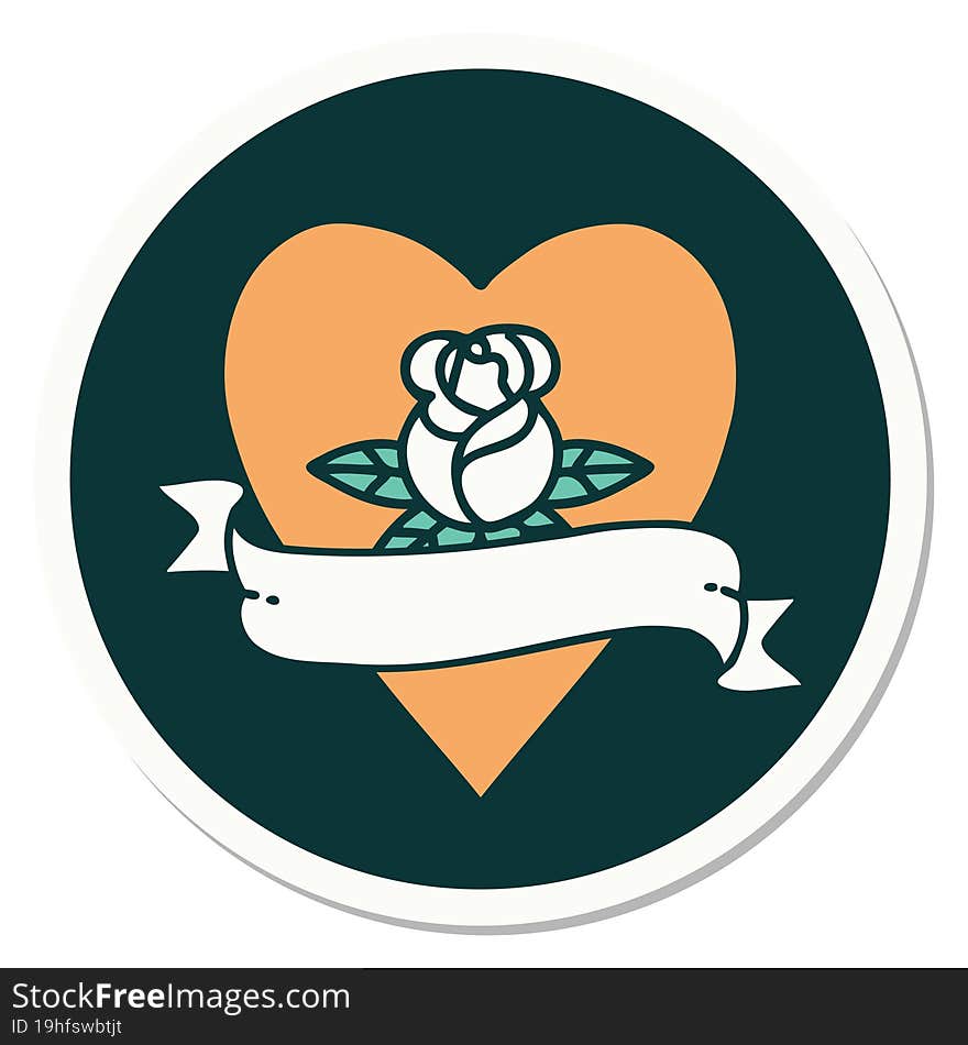 Tattoo Style Sticker Of A Heart Rose And Banner