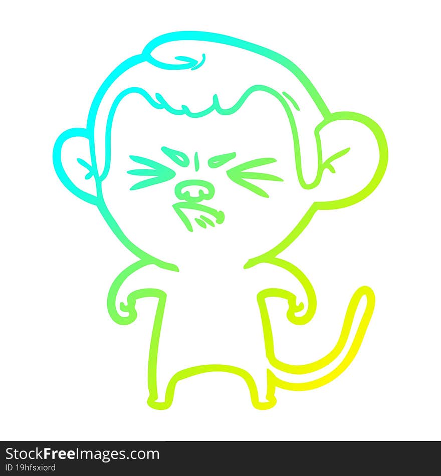 Cold Gradient Line Drawing Cartoon Annoyed Monkey