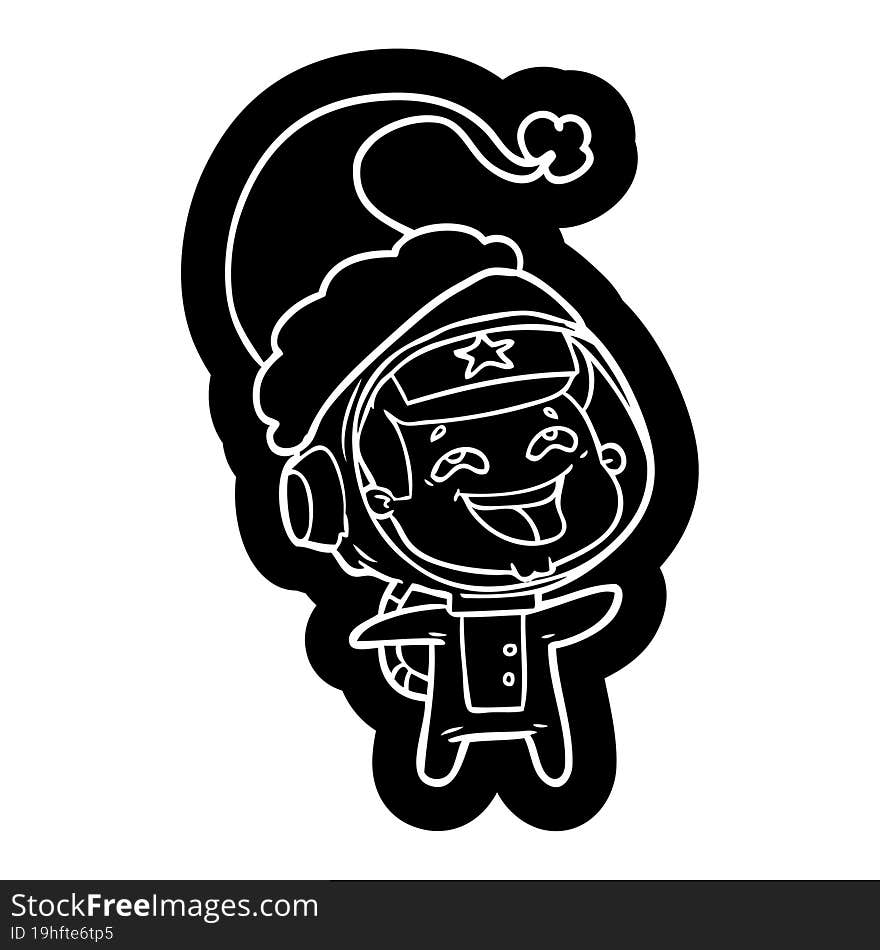 cartoon icon of a laughing astronaut wearing santa hat