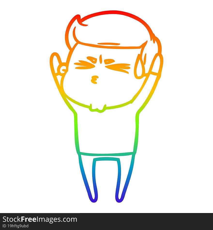 Rainbow Gradient Line Drawing Cartoon Man Sweating