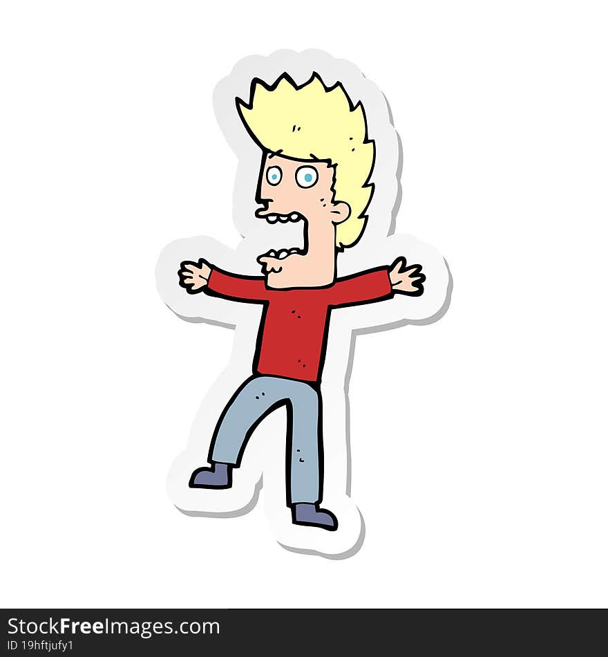 sticker of a cartoon terrified man