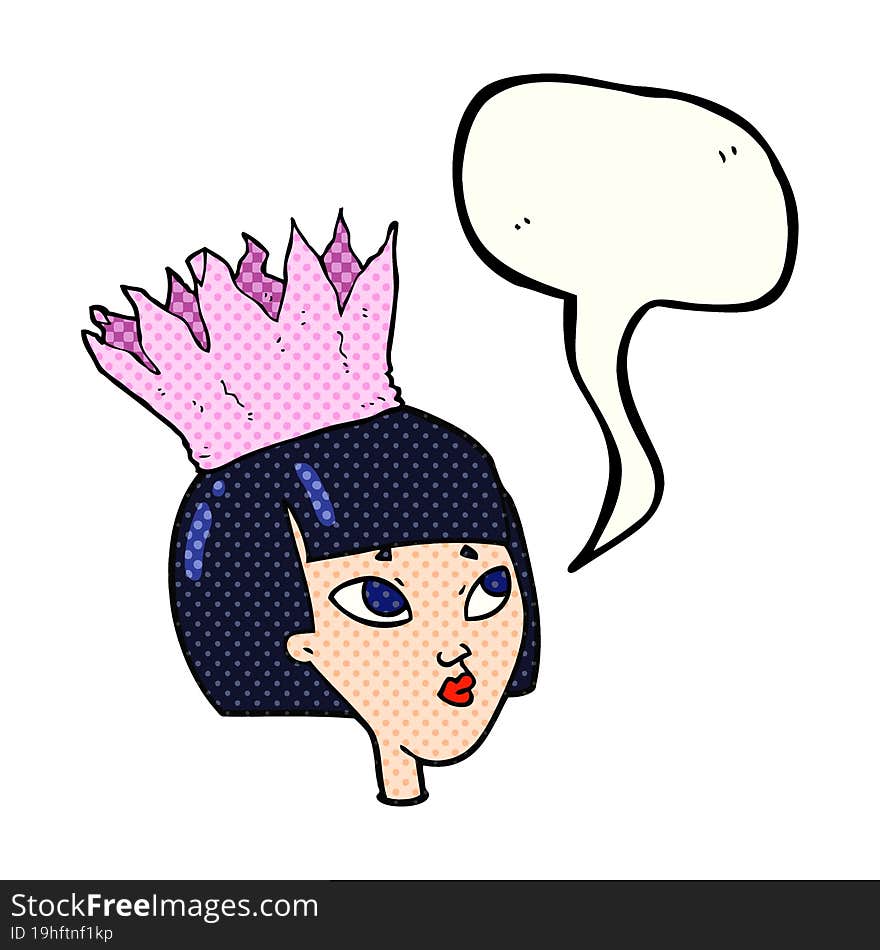 Comic Book Speech Bubble Cartoon Woman Wearing Paper Crown