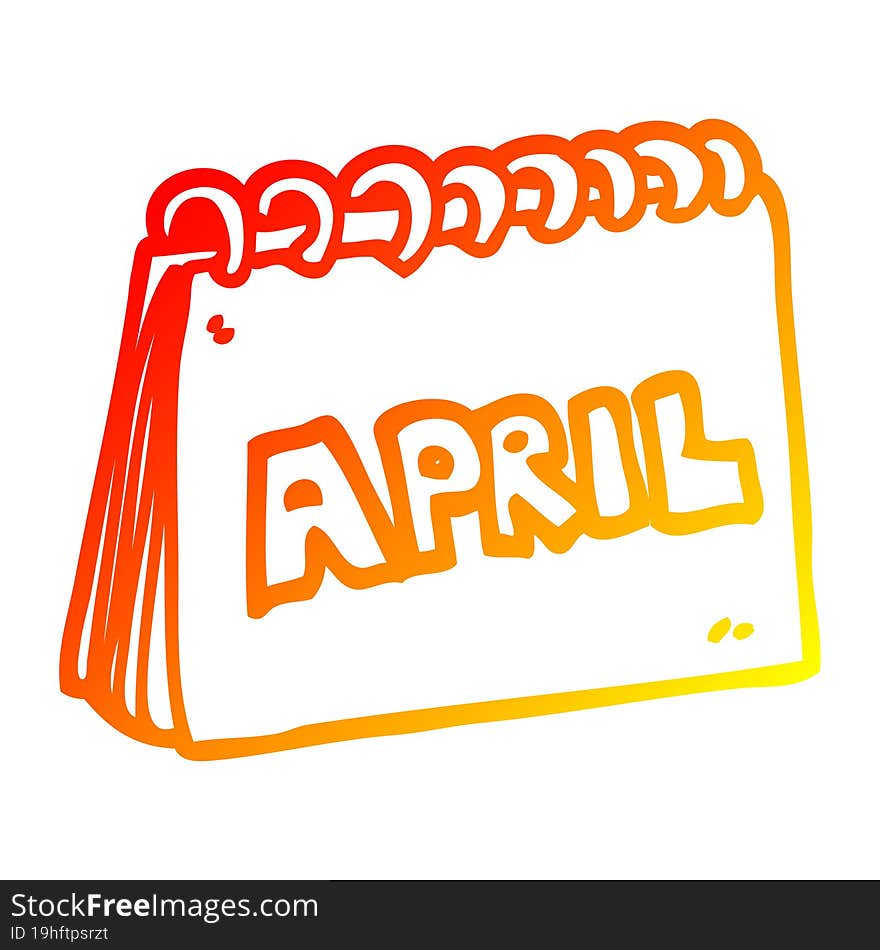 warm gradient line drawing cartoon calendar showing month of april