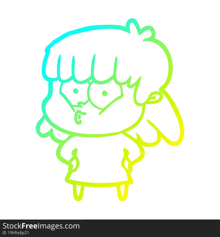 cold gradient line drawing cartoon whistling girl