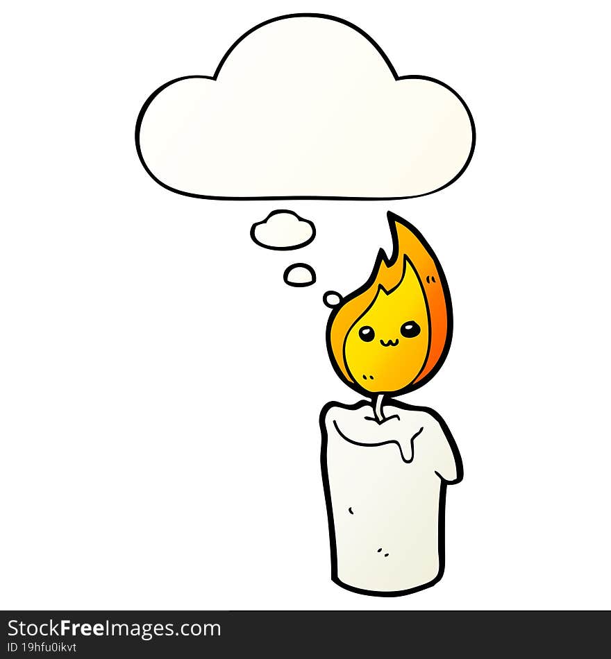 Cartoon Candle Character And Thought Bubble In Smooth Gradient Style