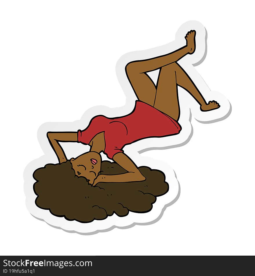 sticker of a cartoon woman lying on floor