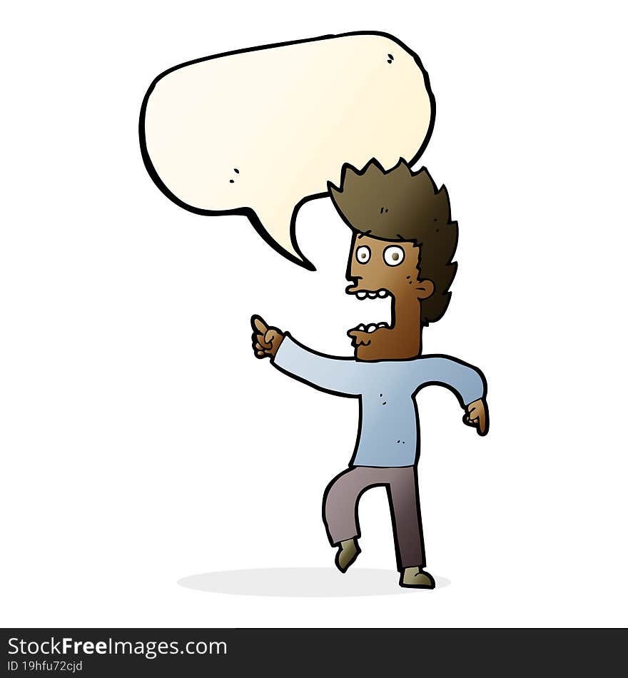 cartoon terrified man with speech bubble