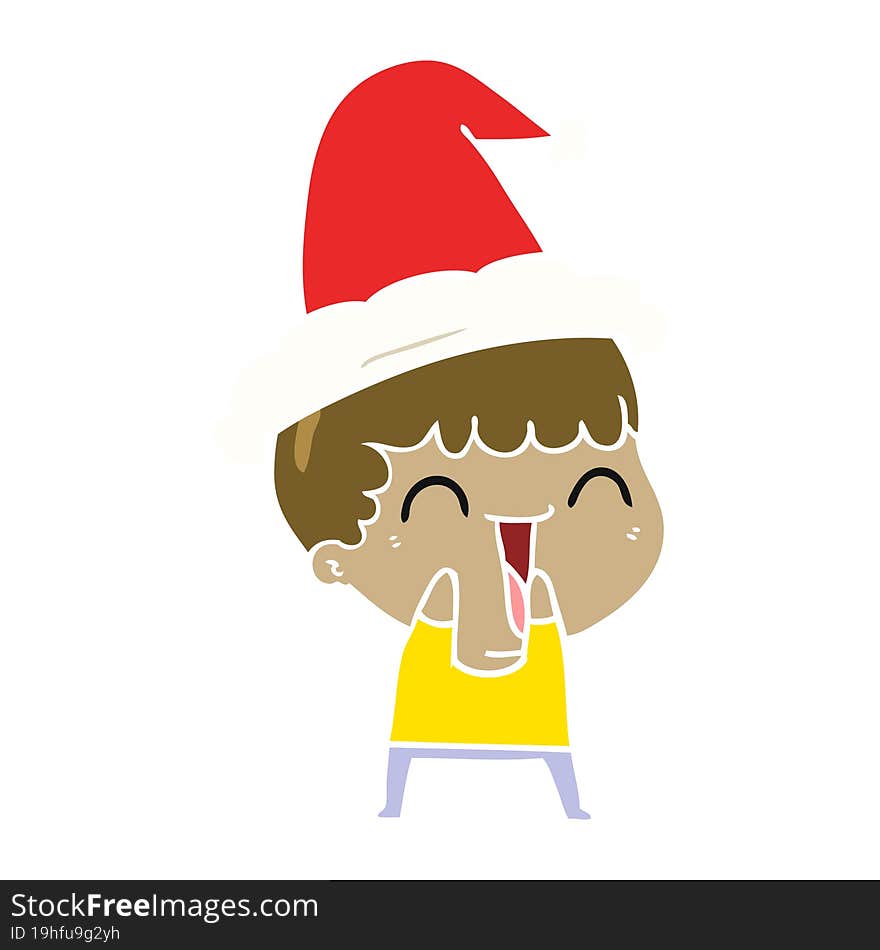 hand drawn flat color illustration of a happy man wearing santa hat